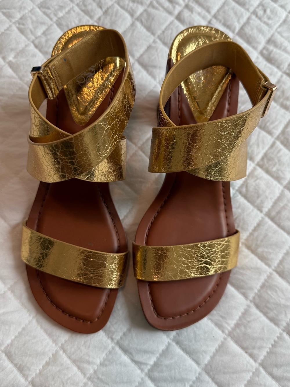 Franco Sarto Olinda Gold crinkled Metallic Strappy heeled Sandals